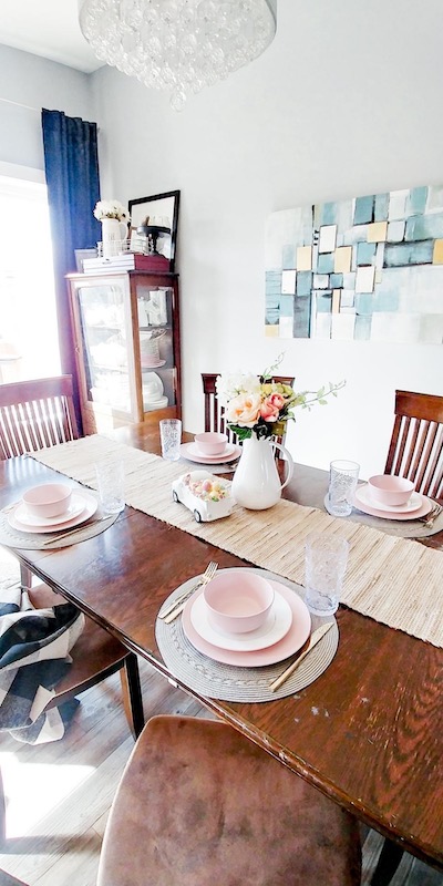 Jen's table setting with pink plates