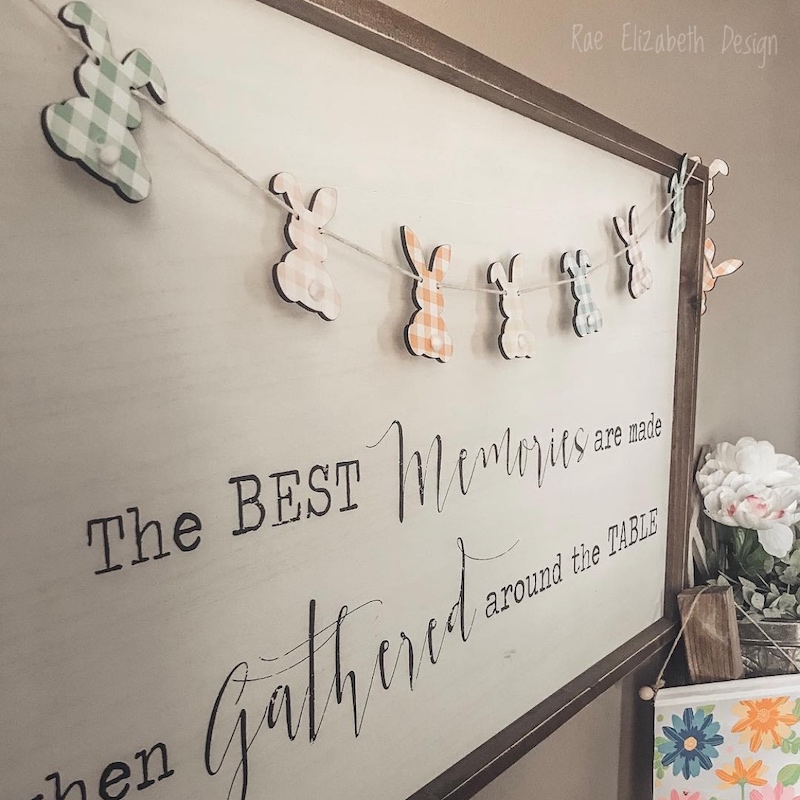 spring garland with wood bunnies