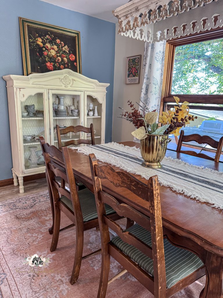 dining room view with blue wall