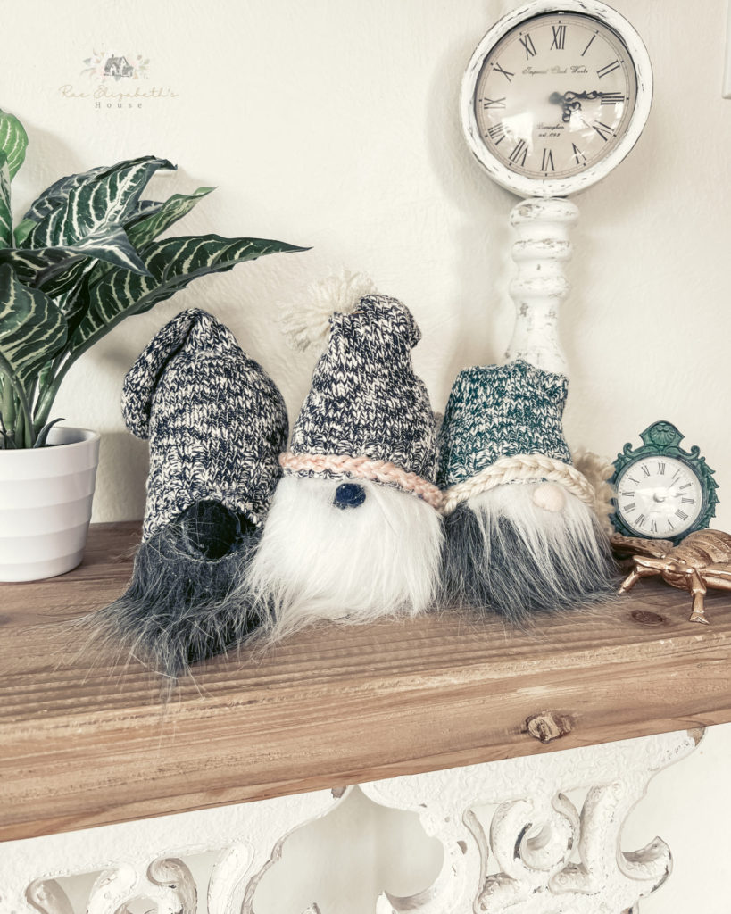 Three cute DIY gnomes for something to do as one of the house warming party ideas.