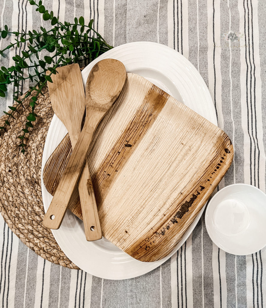 Kitchen utensils in a bamboo plate