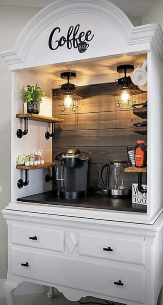 Coffee bar inside of a hutch