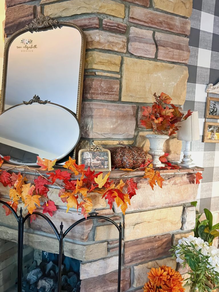 Mantle decorated for fall