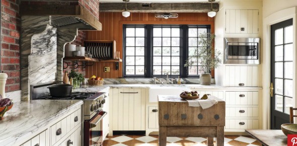 wood paneling on a kitchen accent wall