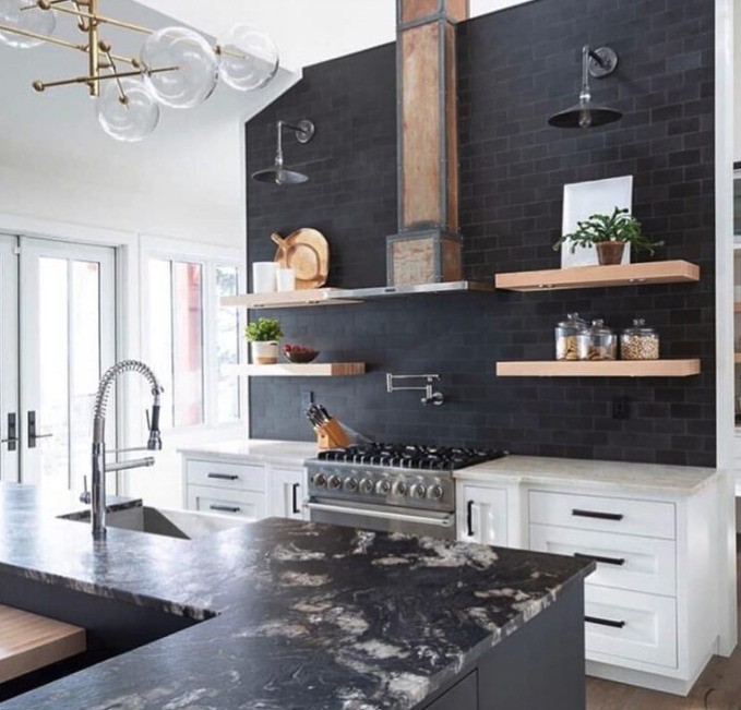 black accent wall in kitchen