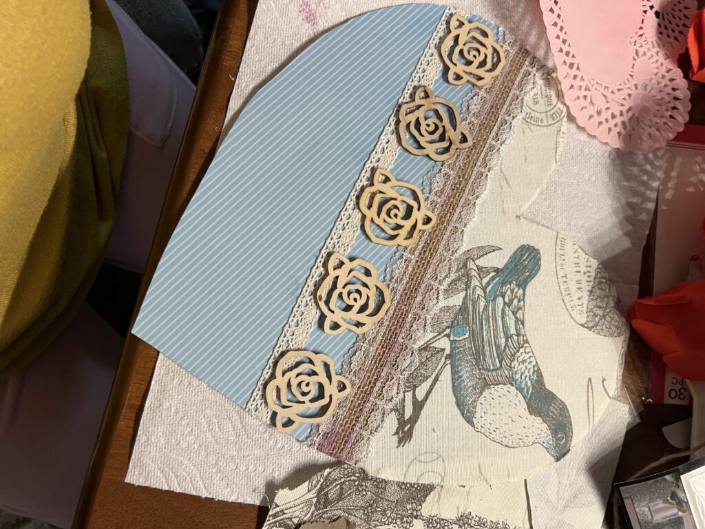 Adding wooden flower rose appliqués