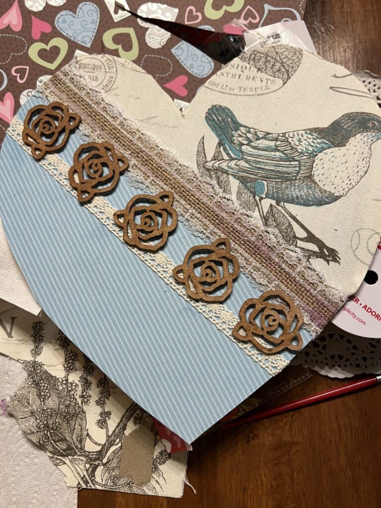 brown wooden roses glued