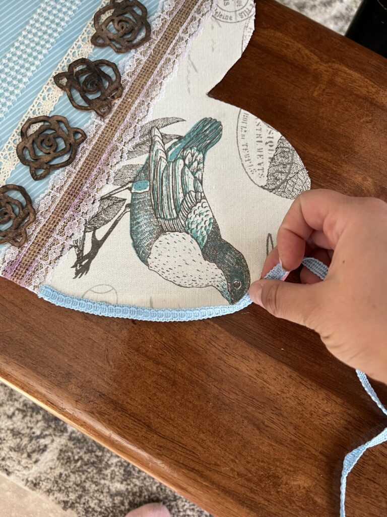 adding blue ribbon edging