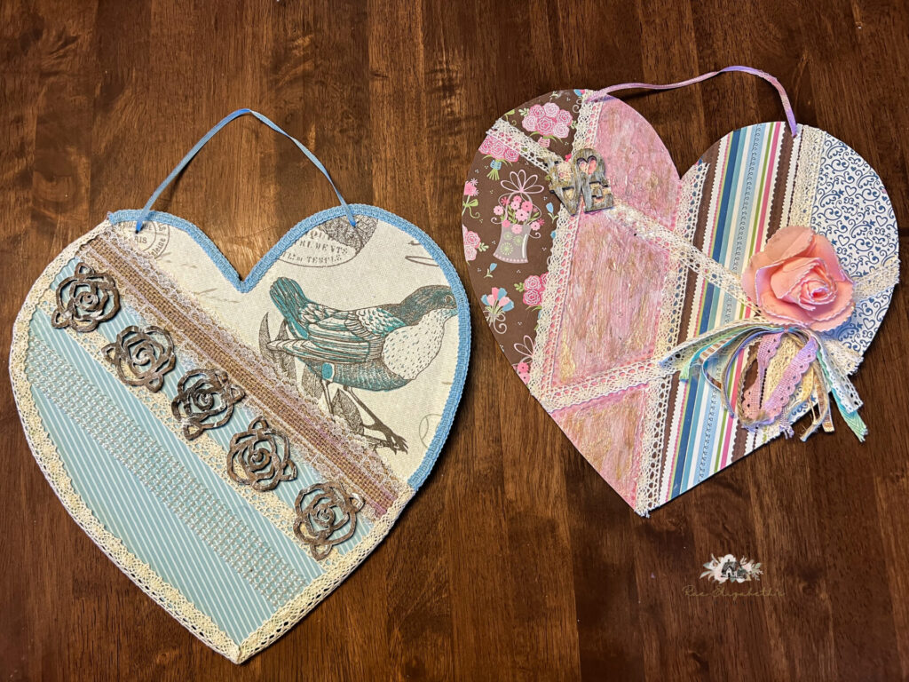 two different style wooden hearts