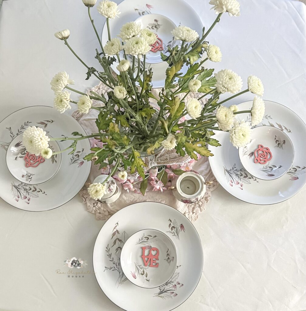 Birds Eye view of lunch time valentine's table setting