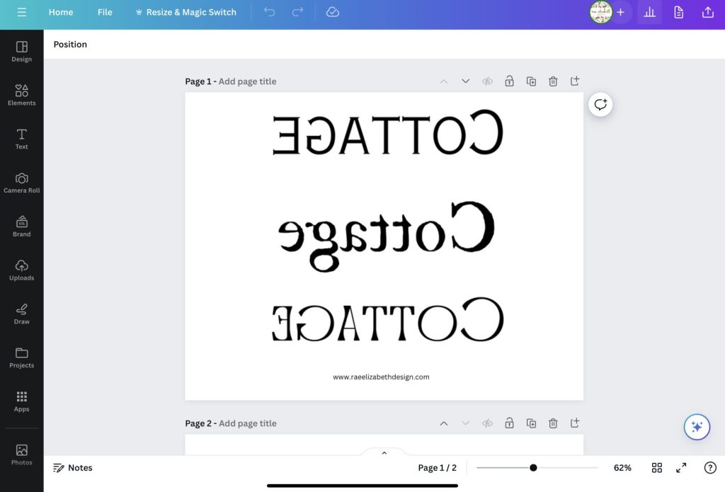 picture of the creation process of the lettering, inverted lettering