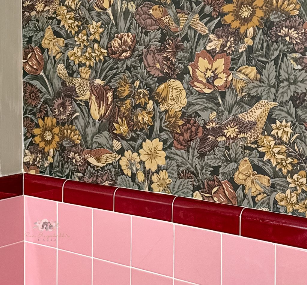 vintage wallpaper of flowers, birds, and leaves on a wall