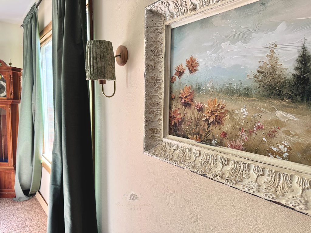 Side angle of white distressed vintage frame